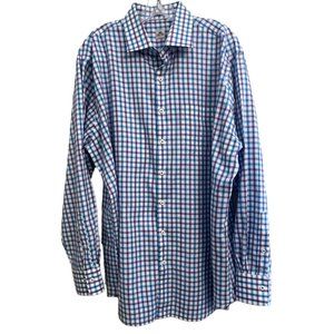 Peter Millar Men's Shirt Blue Lavender Check Long Sleeve Size XLarge